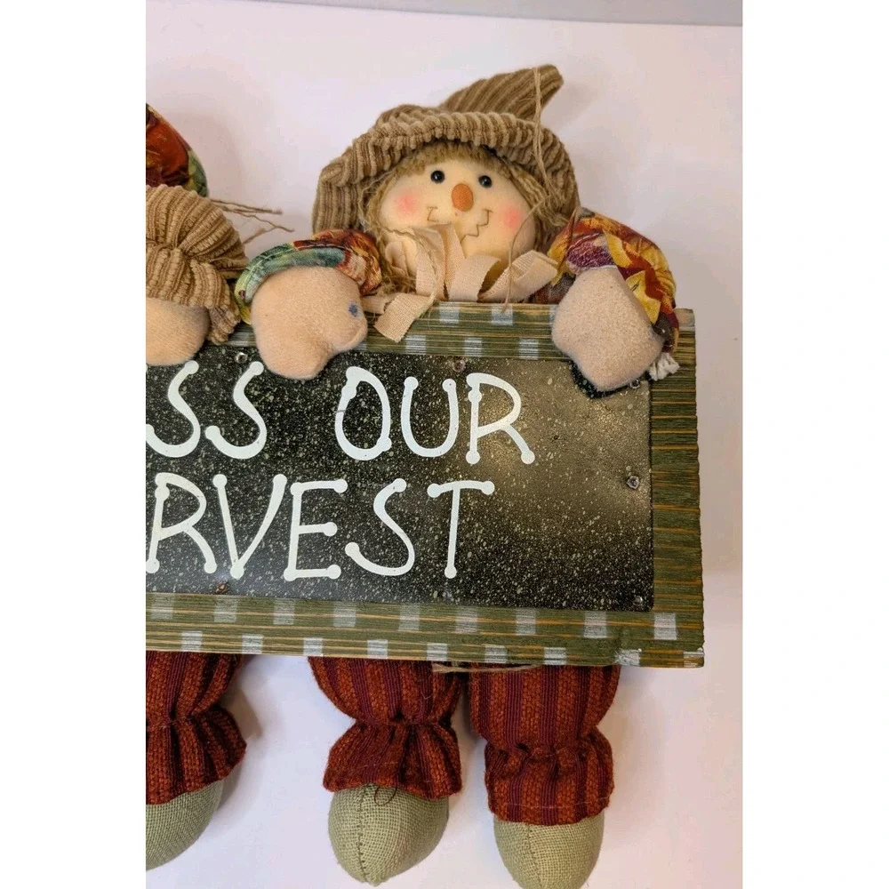 Bless Our Harvest Fall Wall Sign Scarecrow Doll Autumn Thanksgiving Decor